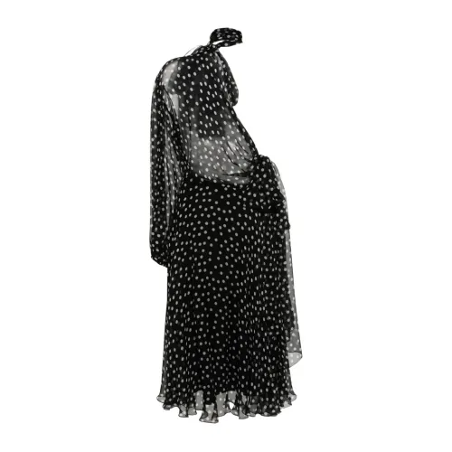Dolce & Gabbana , One-shoulder Polka Dot Chiffon Dress ,Black female, Sizes: