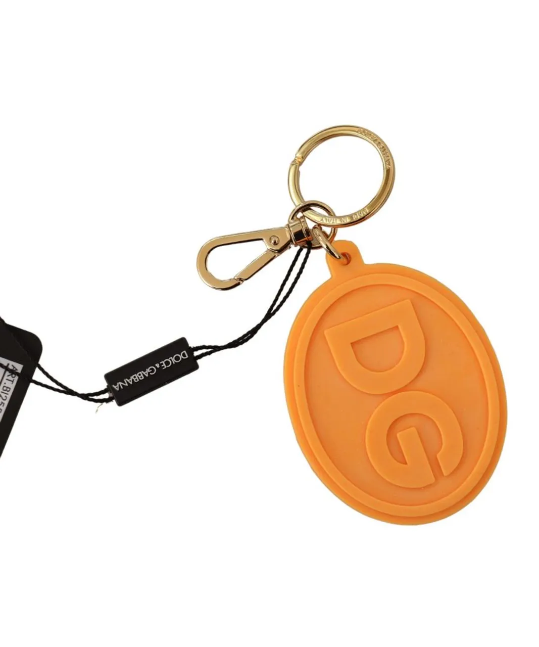 Dolce & Gabbana Orange Rubber DG Logo Gold Brass Metal Mens Keychain - One Size