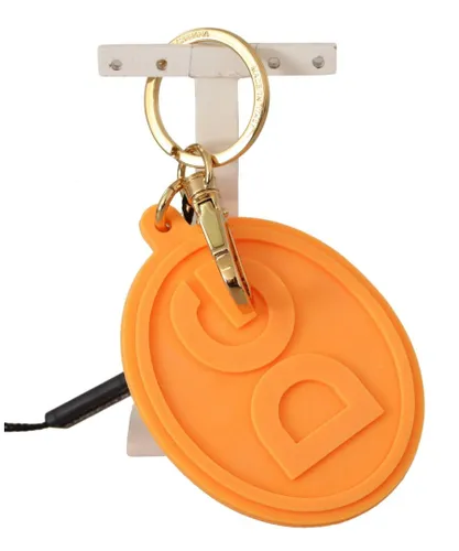 Dolce & Gabbana Orange Rubber DG Logo Gold Brass Metal Mens Keychain - One Size