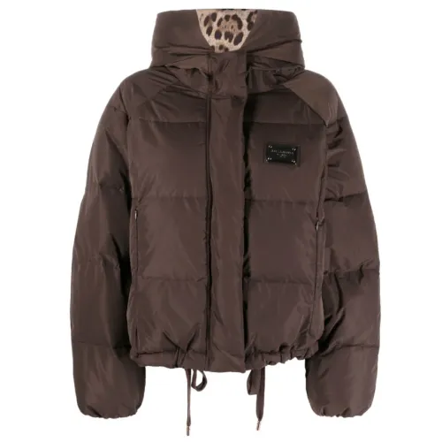 Dolce & Gabbana , Padded Jacket with Logo Plaque ,Brown female, Sizes: