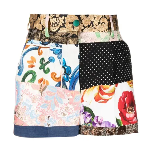 Dolce & Gabbana , Patchwork Print High Waist Shorts ,Multicolor female, Sizes: