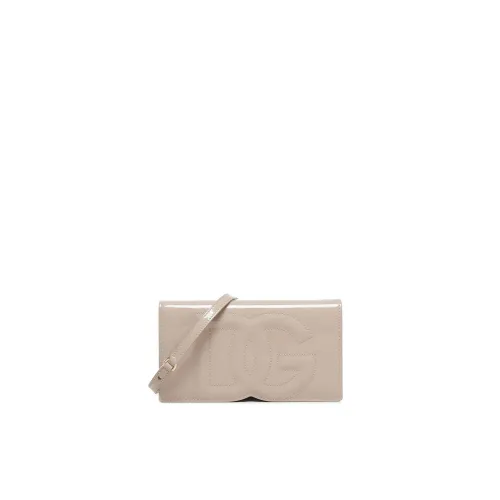 Dolce & Gabbana , Patent Leather Phone Bag with Flap Closure ,Beige female, Sizes: ONE SIZE