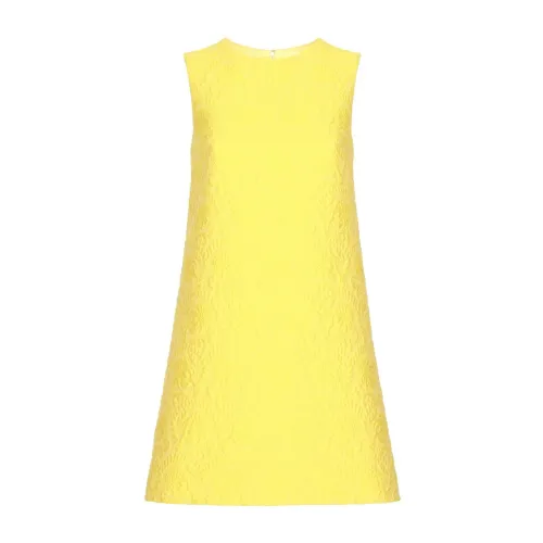Dolce & Gabbana , Patterned Jacquard A-Line Dress ,Yellow female, Sizes: