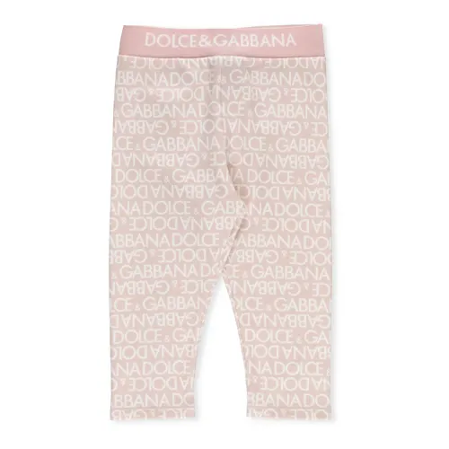 Dolce & Gabbana , Pink Cotton Leggings with Monogram Logo ,Pink female, Sizes: