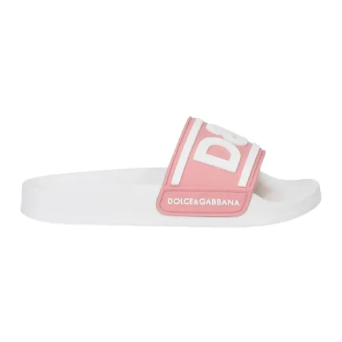 Dolce & Gabbana , Pink Kids Slides with Logo Print ,Pink female, Sizes: