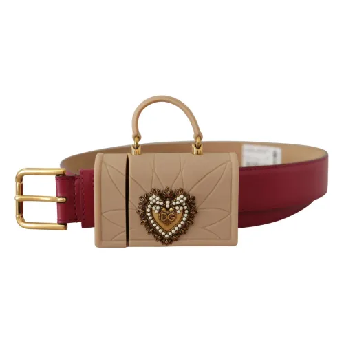 Dolce & Gabbana , Pink Leather Devotion Heart Micro Bag Headphones Belt ,Pink unisex, Sizes: