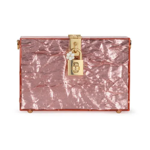 Dolce & Gabbana , Pink Metallic Clutch with Chain Strap ,Pink female, Sizes: ONE SIZE