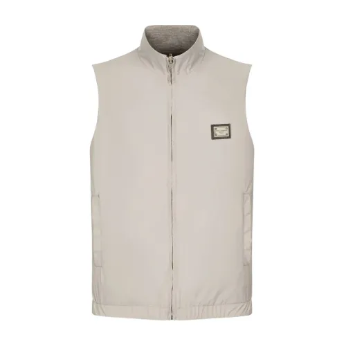 Dolce & Gabbana , Plaque Zip Gilet in Taupe ,Beige male, Sizes: