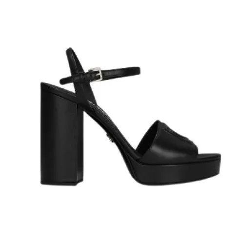 Dolce & Gabbana , Plateau sandal in calfskin leather ,Black female, Sizes: