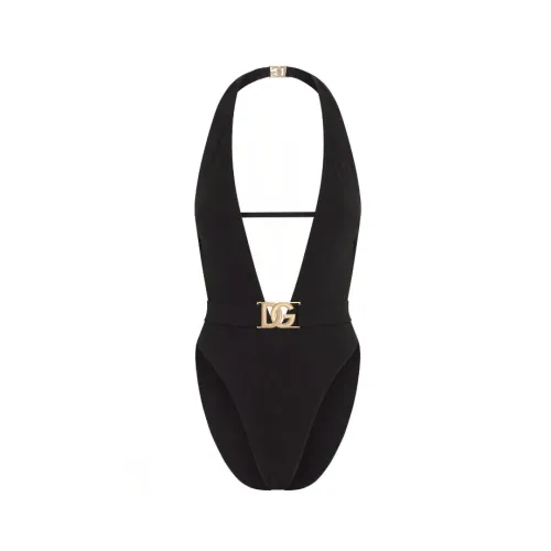 Dolce & Gabbana , Plunge-neck Swimsuit with Belt ,Black female, Sizes: