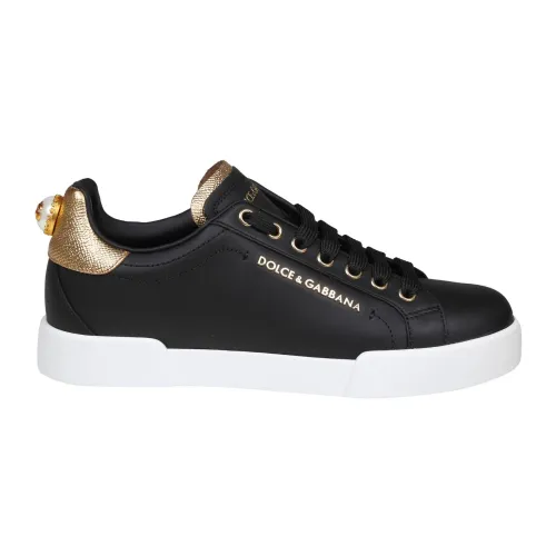 Dolce & Gabbana , Portofino Nappa Leather Sneakers ,Black female, Sizes: