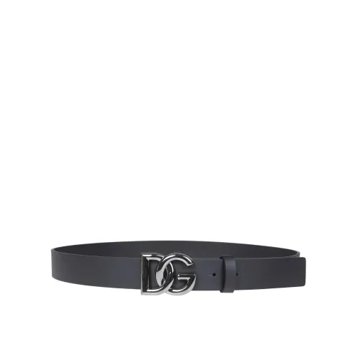 Dolce & Gabbana , Premium Calfskin Belt with Metal DG Logo ,Black male, Sizes: