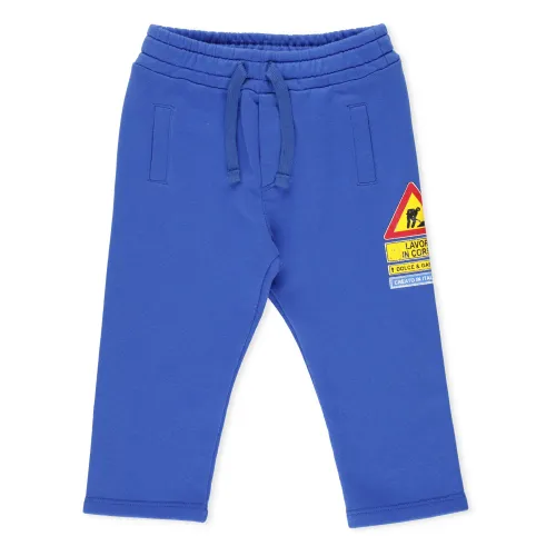 Dolce & Gabbana , Printed Cotton Jogger Pants ,Blue male, Sizes: