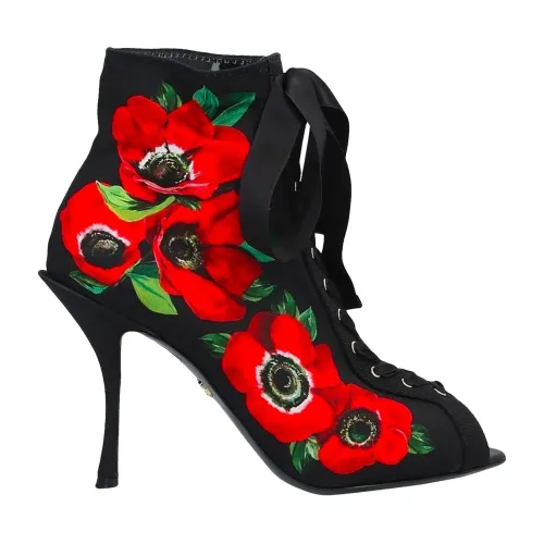 Dolce & Gabbana , Printed Lace-Up Boots with 10cm Heel ,Multicolor female, Sizes: