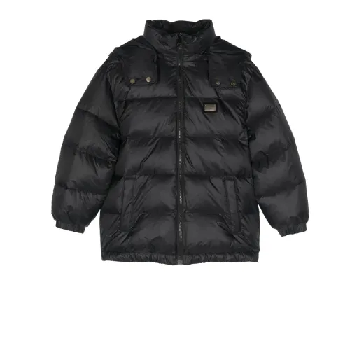 Dolce & Gabbana , Quilted Black Jacket with Hood ,Black female, Sizes: