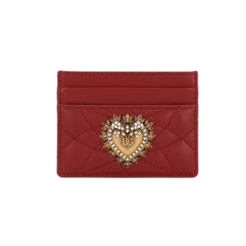 Dolce & Gabbana , Quilted Leather Devotion Card Holder ,Red female, Sizes: ONE SIZE