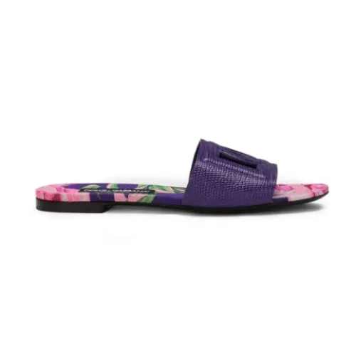 Dolce & Gabbana , Quilted Slip-On Sandals with Lizard Pattern ,Purple female, Sizes: 4 UK, 7 UK, 6 1/2 UK, 7 1/2 UK, 6 UK, 5 UK, 4 1/2 UK, 3 UK, 3 1/2