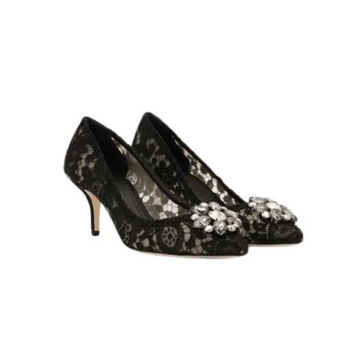 Dolce & Gabbana , Rainbow Lace Pumps with Brooch ,Black female, Sizes: