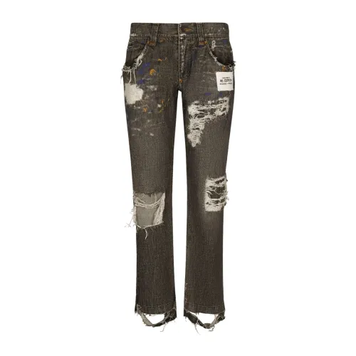 Dolce & Gabbana , Re-Edition Ripped Straight-Leg Jeans ,Gray male, Sizes:
