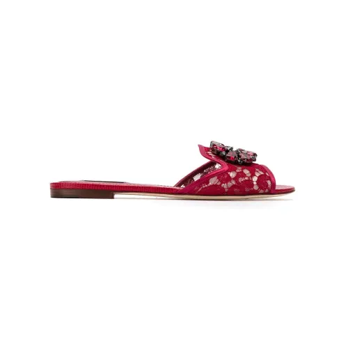 Dolce & Gabbana , Red Crystal Embellished Lace Sandals ,Red female, Sizes: