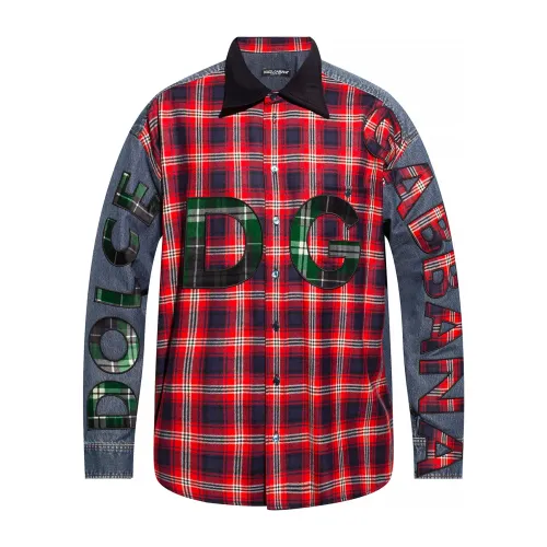 Dolce & Gabbana , Red Flannel Shirt with Patchwork Design ,Red male, Sizes: