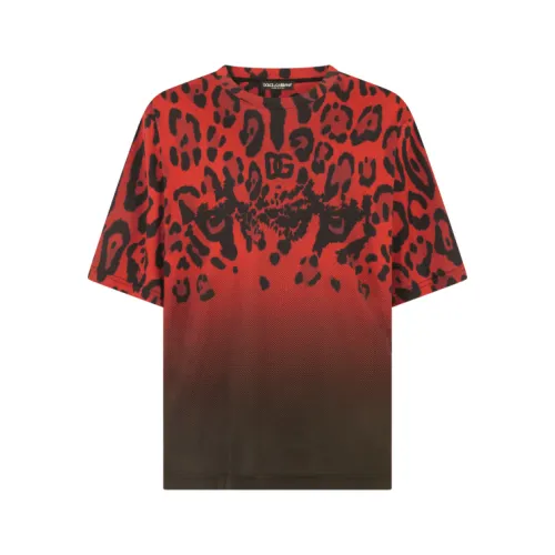 Dolce & Gabbana , Red Leopard Print Cotton Jersey T-shirt ,Multicolor male, Sizes: