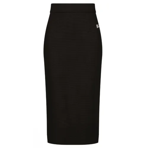 Dolce & Gabbana , Ribbed High-Waisted Midi Skirt ,Black female, Sizes: