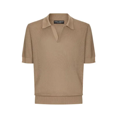 Dolce & Gabbana , ribbed-knit cotton polo shirt ,Beige male, Sizes: