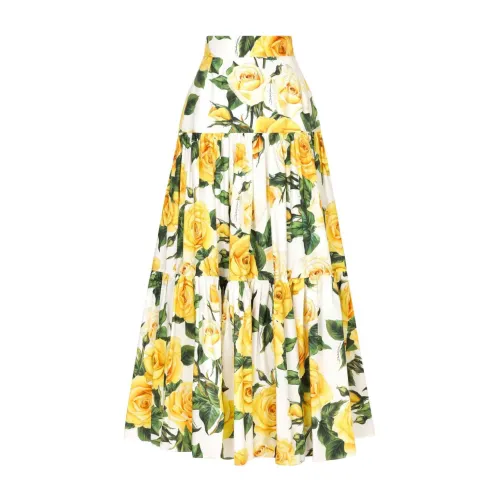Dolce & Gabbana , Rose Print Flounced Skirt ,Multicolor female, Sizes: