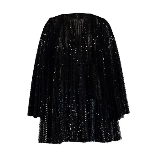 Dolce & Gabbana , Sequin-Embellished Short Pleated Dress ,Black female, Sizes: