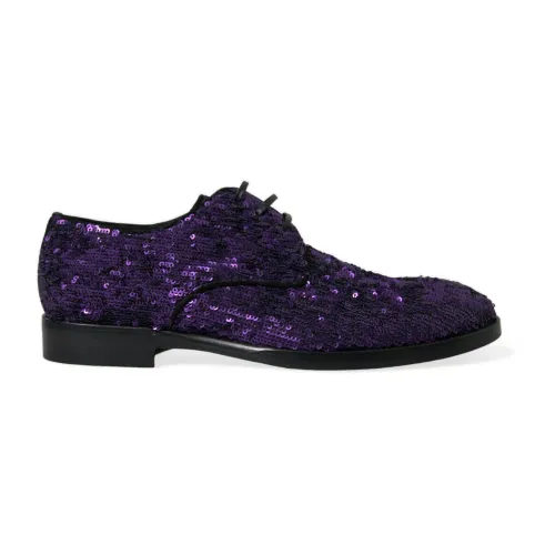 Dolce & Gabbana , Sequined Lace Up Oxford Dress Shoes - ,Purple male, Sizes: