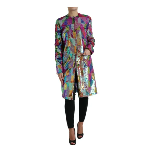 Dolce & Gabbana , Sequined Long Jacket ,Multicolor female, Sizes: