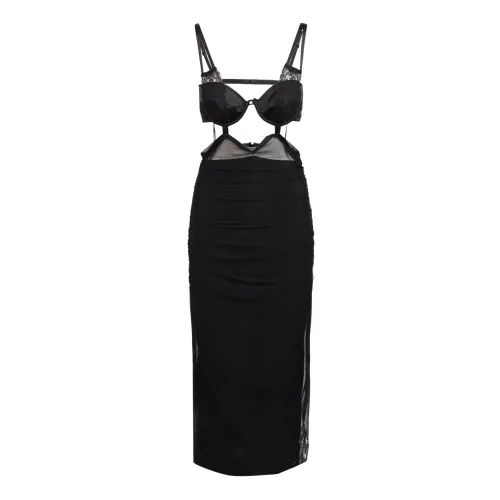 Dolce & Gabbana , Sheer Floral Lace Midi Dress ,Black female, Sizes: