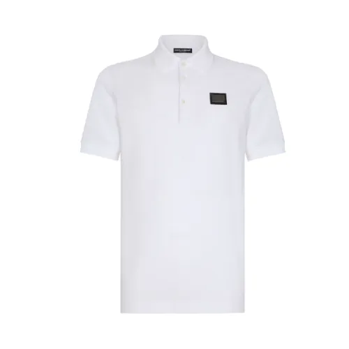 Dolce & Gabbana , Short Sleeve Cotton Polo with Metal Logo ,White male, Sizes: