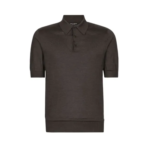 Dolce & Gabbana , short-sleeve silk polo shirt grey ,Brown male, Sizes: