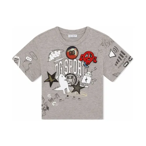 Dolce & Gabbana , Short Sleeve T-Shirt with Camouflage Print ,Gray male, Sizes: