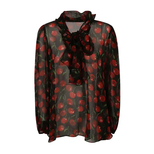 Dolce & Gabbana , Silk Cherry Printed Top ,Black female, Sizes: