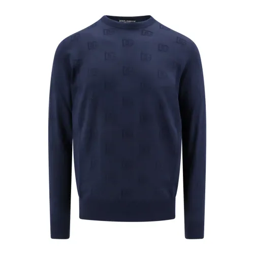 Dolce & Gabbana , Silk Logo Sweater ,Blue male, Sizes: