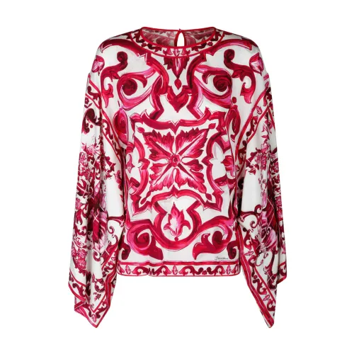 Dolce & Gabbana , Silk Majolica Print Blouse ,Red female, Sizes: