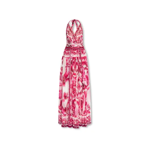 Dolce & Gabbana , Silk maxi dress ,Pink female, Sizes: