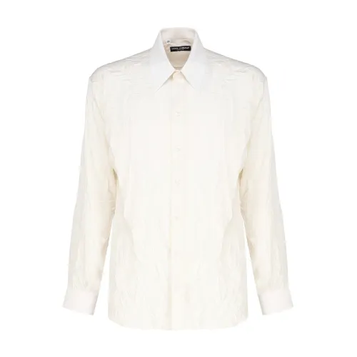Dolce & Gabbana , Silk Over Shirt with Wrinkled Effect ,White male, Sizes: