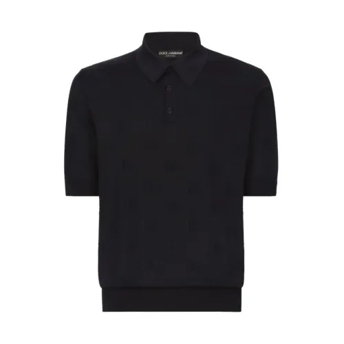 Dolce & Gabbana , Silk Polo Shirt with Tone-on-Tone Logo Embroidery ,Blue male, Sizes: