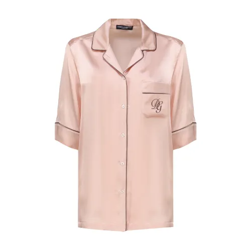 Dolce & Gabbana , Silk Shirt with Black Borders ,Pink female, Sizes: