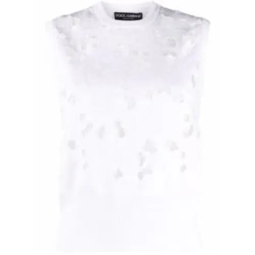 Dolce & Gabbana , Sleeveless Top with White Embroidery ,White female, Sizes: