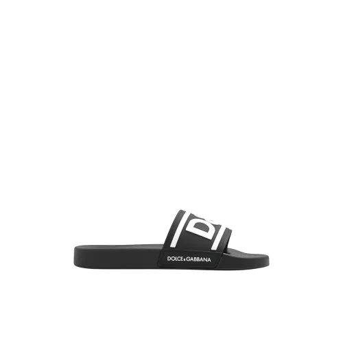 Dolce & Gabbana , Slides with logo ,Black male, Sizes: