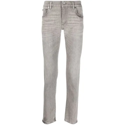 Dolce & Gabbana , Slim-Fit Grey Overdyed Jeans ,Gray male, Sizes:
