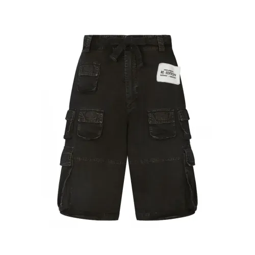 Dolce & Gabbana , Smoky Black Cargo Denim Shorts ,Black male, Sizes: