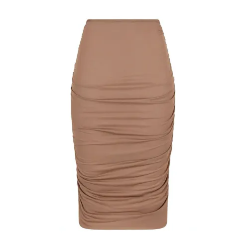 Dolce & Gabbana , Sophisticated Draped Midi Skirt ,Brown female, Sizes: