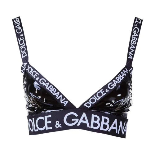 Dolce & Gabbana , Sporty Women's Bra with Applications ,Black female, Sizes: