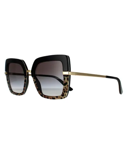 Dolce & Gabbana Square Womens Top Black on Print Leopard Grey Gradient Sunglasses - One